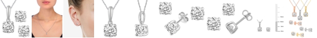 Macy's 2-Pc. Set Diamond Solitaire Pendant Necklace & Matching Stud Earrings (5/8 ct. t.w.) in 14k Gold